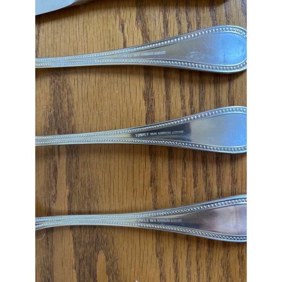 Towle Beaded Antique Gold Satin 18/8 Stainless GERMANY Flatware Lg Serving Set - Picture 3 of 4